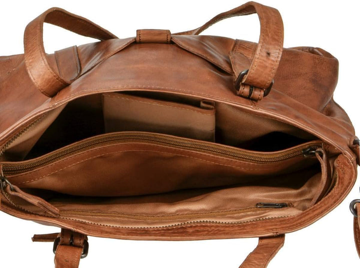 Bear Design Damen Tasche Ledertasche Shopper Schultertasche Handtasche Leder Cognac 34x27cm Cow Lava
