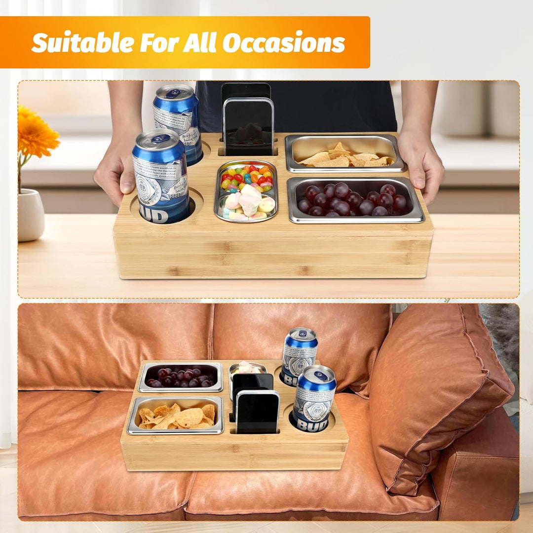 Sprifityy Couchbar Snackbox, Sofa Tablett, Mit Snackschalen Aus Edelstahl,mit Abnehmbarer Deckel, Sn