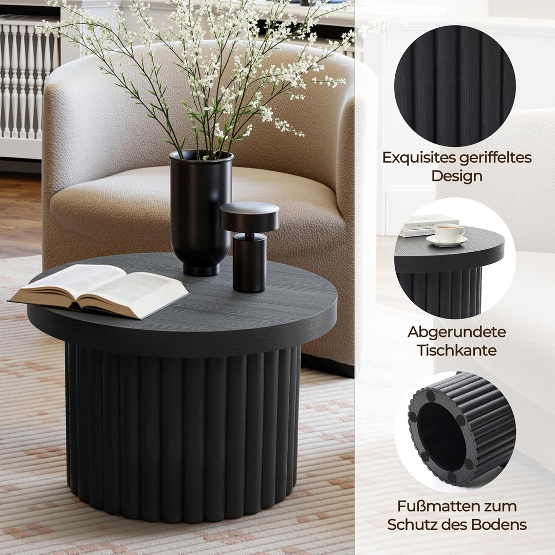 Couchtisch rund, Moderner Wohnzimmertisch in Holz, Kaffeetisch für Wohnzimmer (Schwarzer, Ø60 cm X H