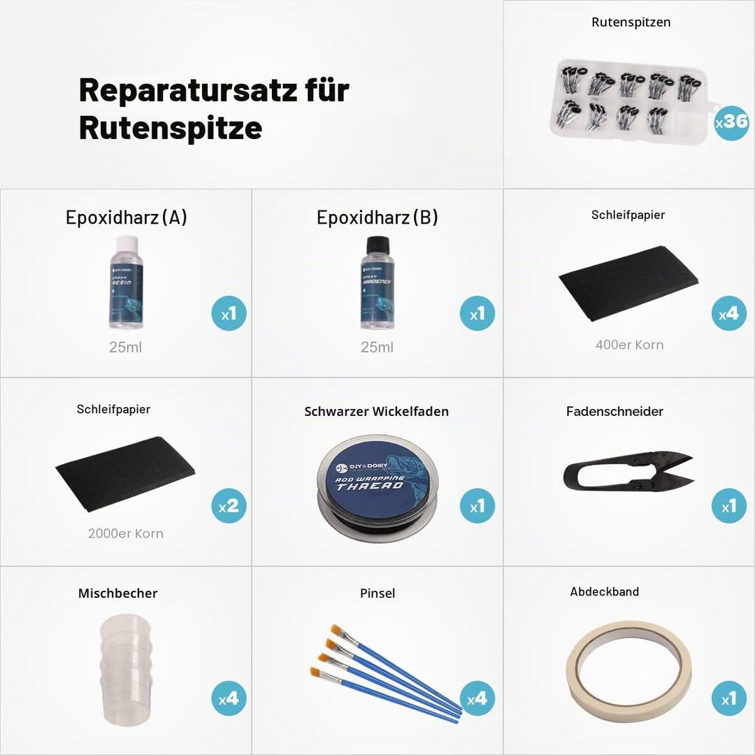 OJY &amp; DOIIIY Angelrutenspitzen-Reparatur-Set mit Kleber, komplettes Zubehör für Angelrutenspitze, Er