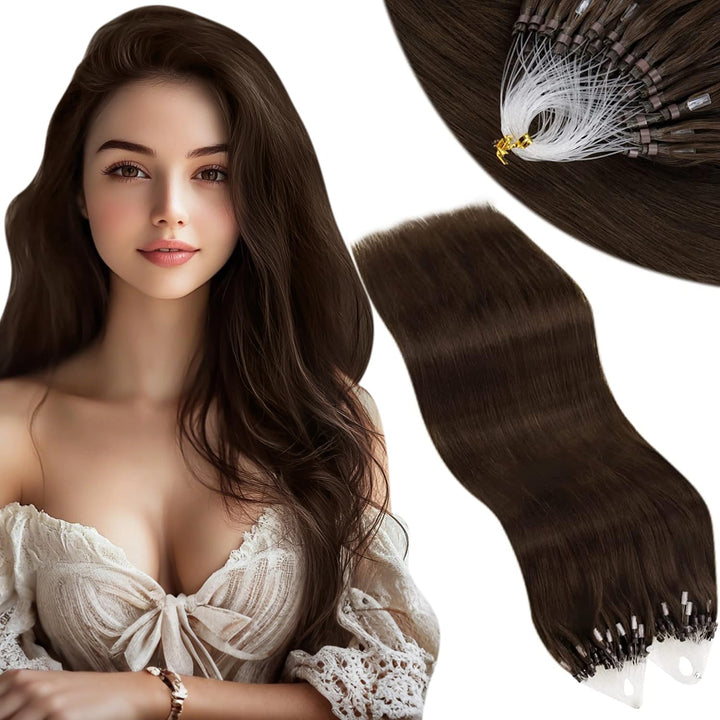 Vivien Invisible Microring Extensions Echthaar Braun 55 cm Echthaar Extensions Micro Loop Remy Braun