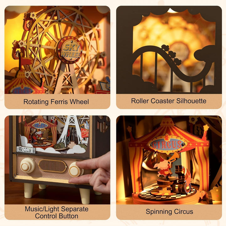 RoWood 3D Puzzle Modellbau Freizeitpark Spieluhr &amp; Nachtlicht aus Holz | DIY Holzpuzzle Modellbausat