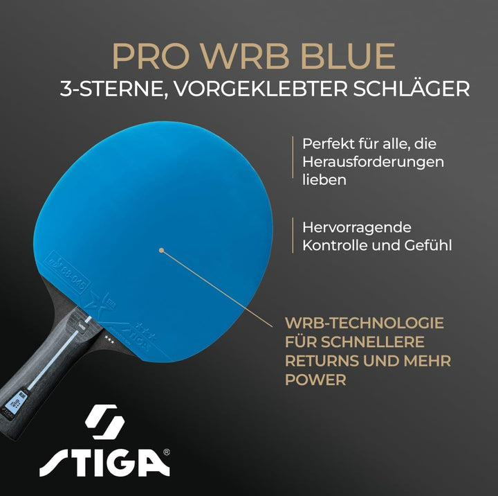 STIGA Tischtennisschläger Pro WRB Blue Edition - 3-Sterne Tischtennis Schläger mit Blauem Belag