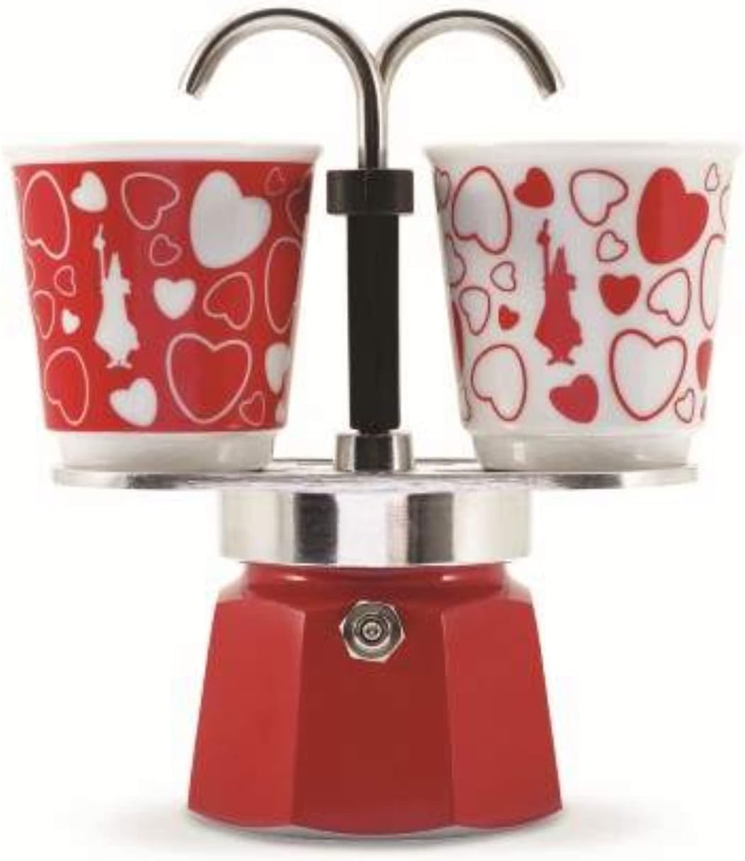 Bialetti Moka Mini Express Set mit 2 Tassen Herz 90 ml