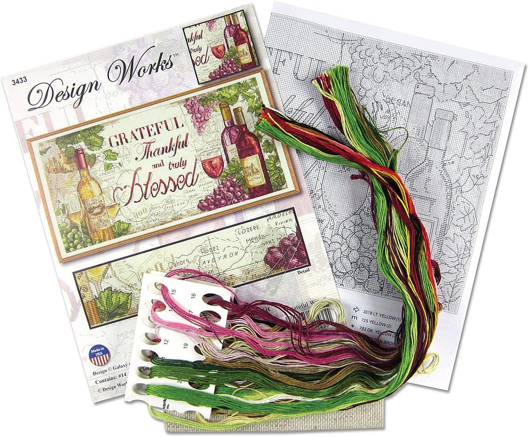 Design Works Crafts, Kreuzstich-Zählmusterpackung Grateful Wine