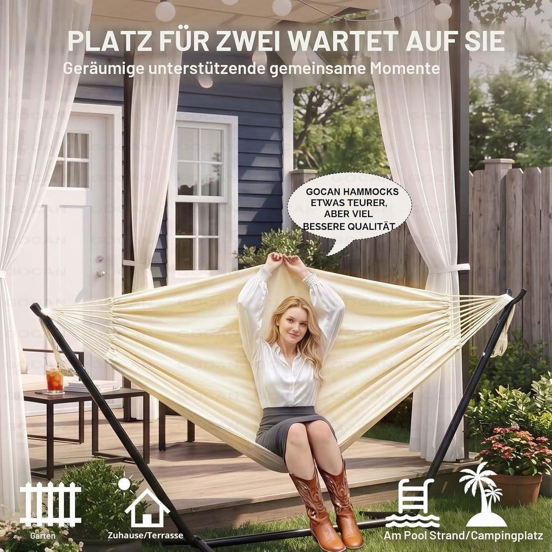 GOCAN Hängematten Garten Outdoor Garten Hängematten Leinwand 220x150cm Gesamtlänge 330cm Belastung 3