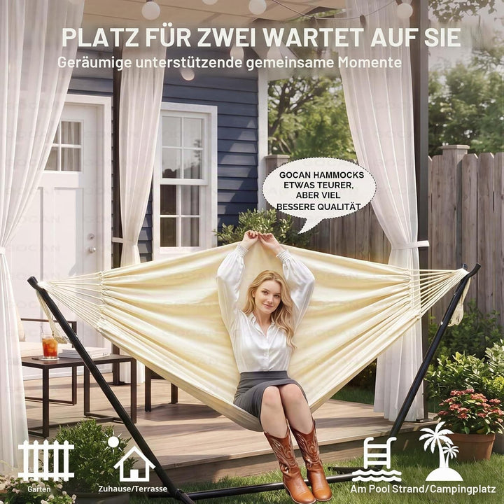 GOCAN Hängematten Garten Outdoor Garten Hängematten Leinwand 220x150cm Gesamtlänge 330cm Belastung 3
