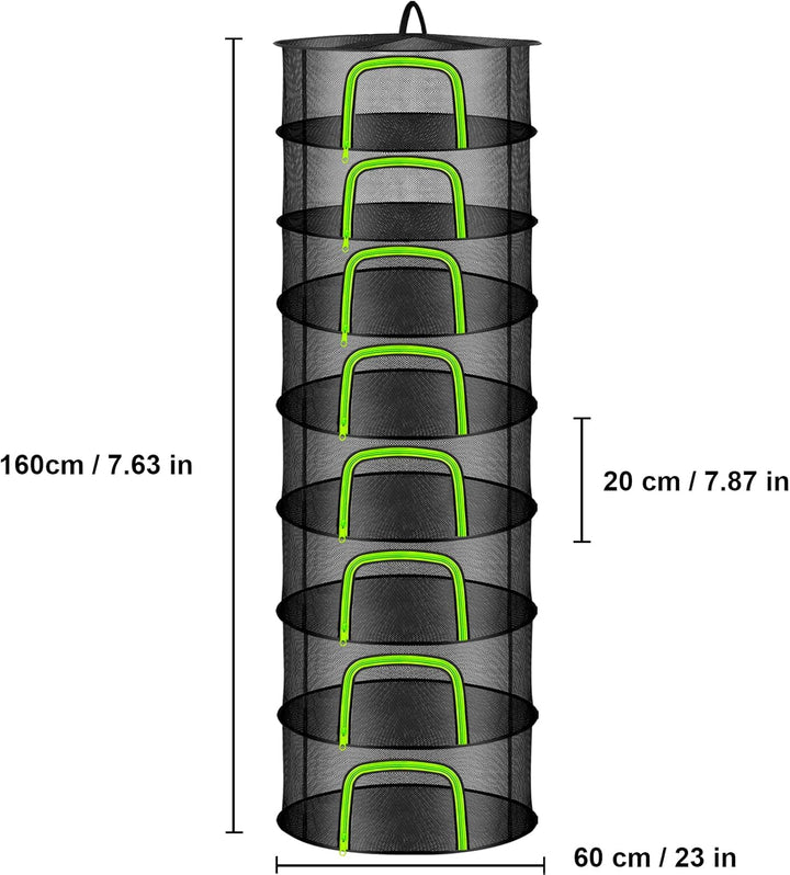 Coopache Trockennetz Kräuter Schwarz, 8-lagiges Kräutertrockner Hängend, Zipper Plant Drying Rack, M