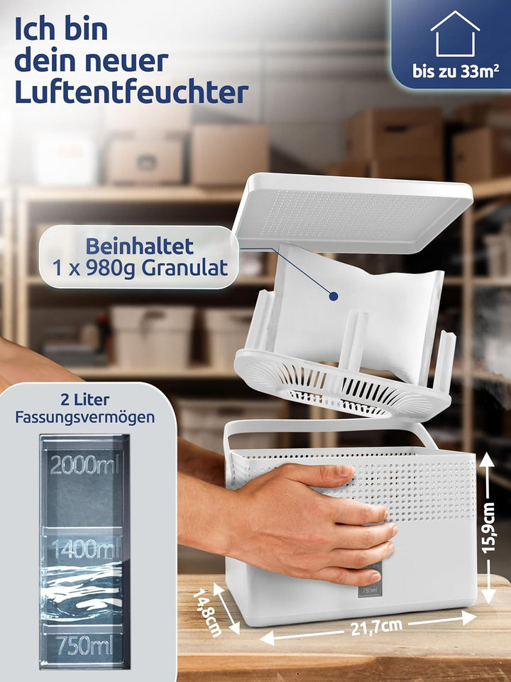 BonAura® 2 x AirOne Max Luftentfeuchter ohne Strom bis 33m² I 360° Belüftung I Raumentfeuchter mit A
