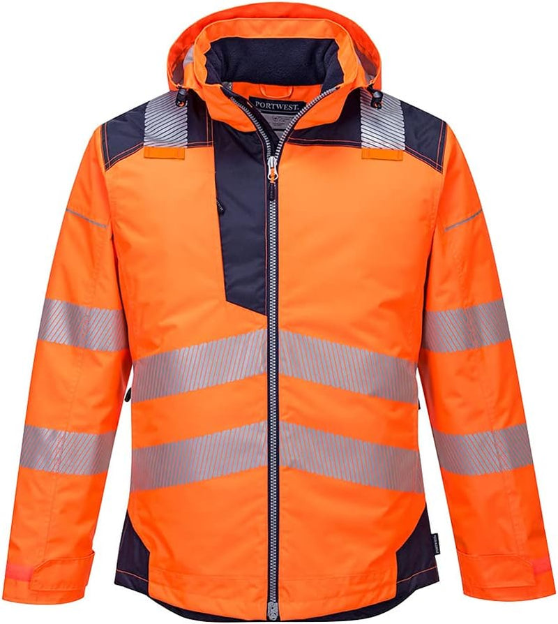 Portwest PW3 T400ONRM Warnschutz-Winterjacke, hochsichtbar, Orange/Dunkelmarineblau, Grösse M M oran