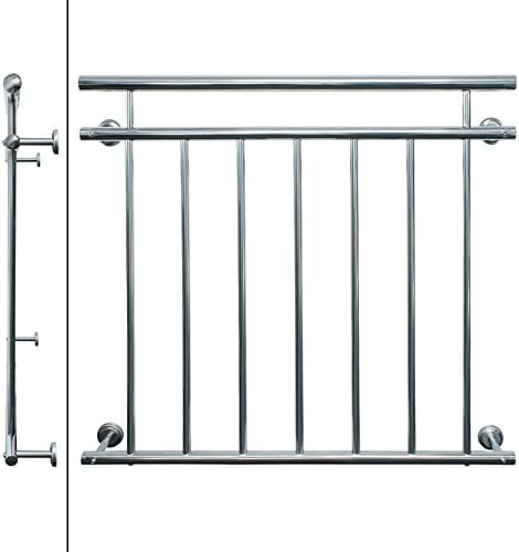 ECD Germany Französischer Balkon 100 x 90 cm | mit 7 Füllstäben | glänzend | aus Edelstahl | Balkong