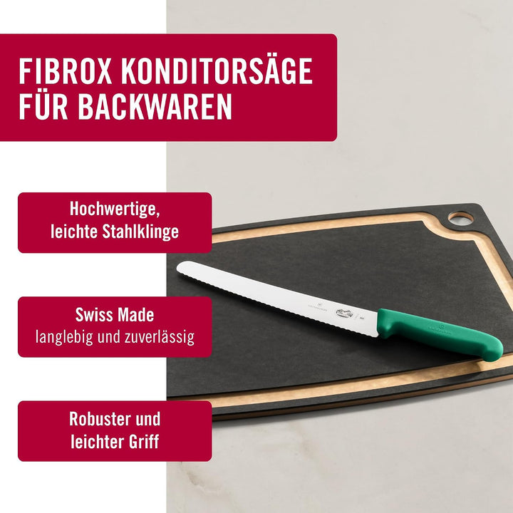 Victorinox Fibrox Konditorsäge mit Wellenschliff, Langes Küchenmesser für Kuchen und Backwaren, 26 c