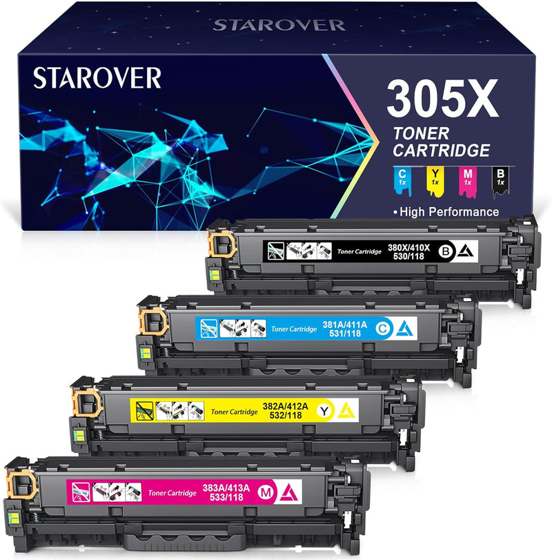 STAROVER Wiederaufbereitet Toner für HP 305X CE410X 305A CE411A für HP Laserjet Pro Color MFP M475dw