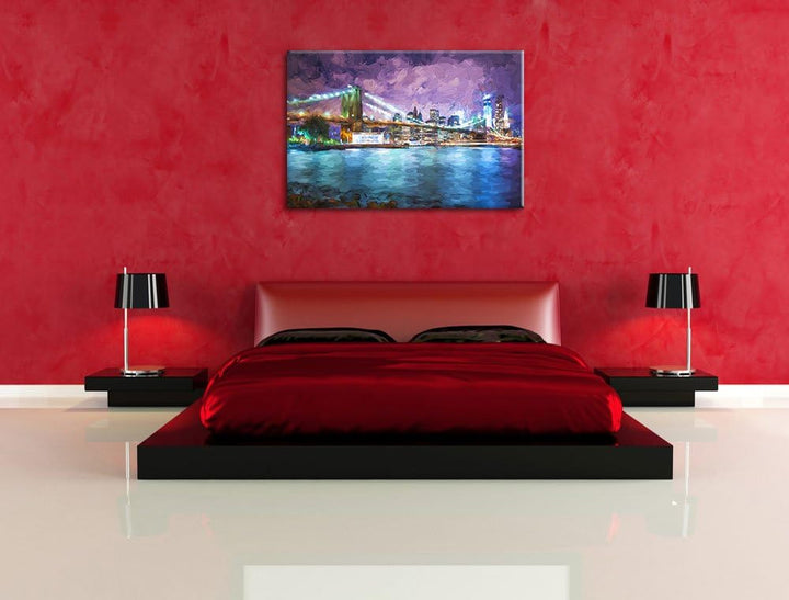 Pixxprint Skyline New York Pinsel Effekt, Format: 100x70 auf Leinwand, 100x70