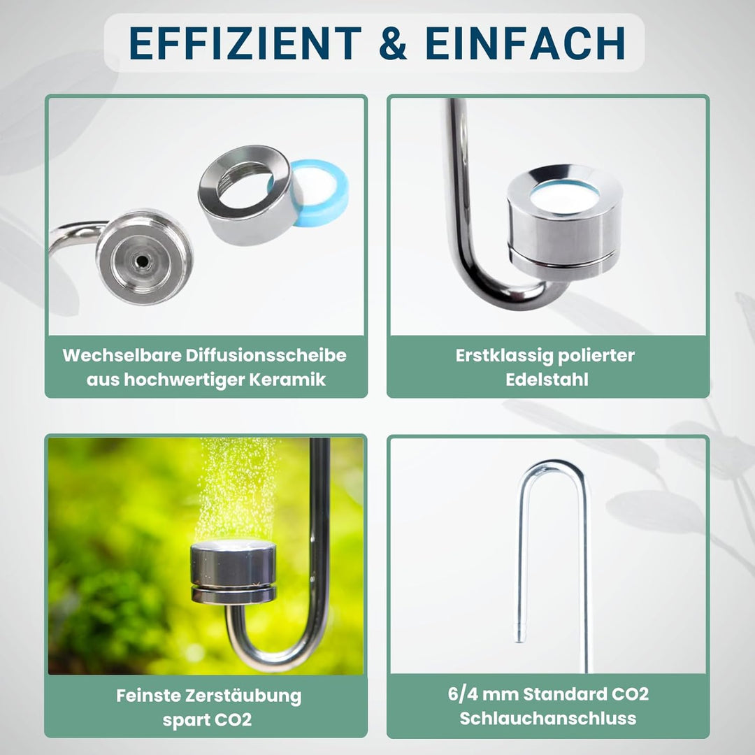 Q-Grow CO2 Diffusor Aquarium aus Edelstahl, mit wechselbarer Keramikscheibe, inkl. 2m Schlauch - 30c