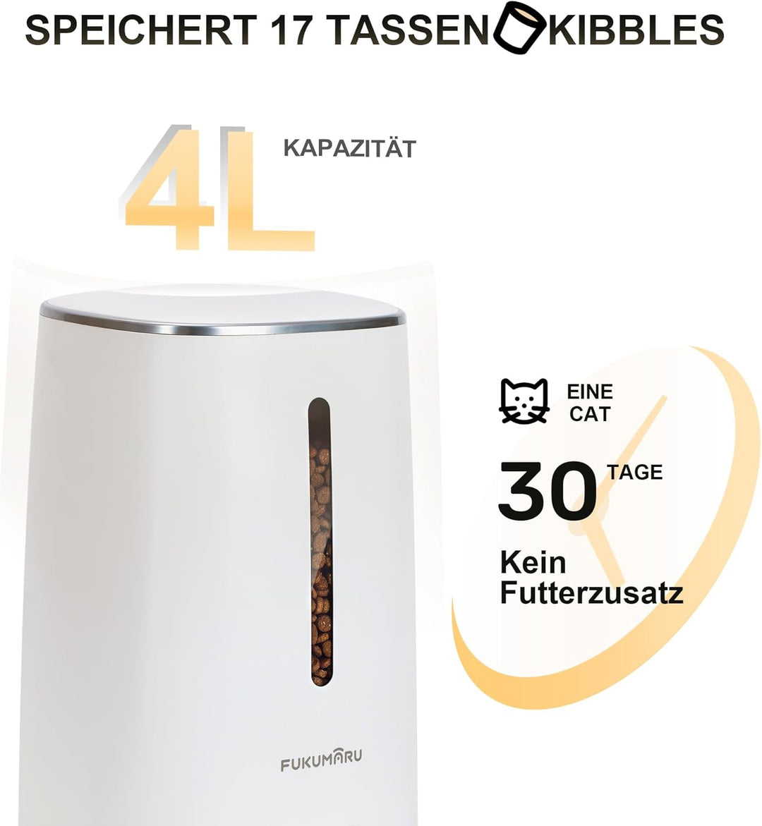 FUKUMARU Futterautomat Katze，4L Katzenfutter Automat WiFi mit Doppelnäpfen, Automatischer Futterspen