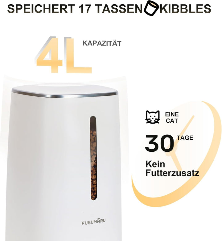 FUKUMARU Futterautomat Katze，4L Katzenfutter Automat WiFi mit Doppelnäpfen, Automatischer Futterspen