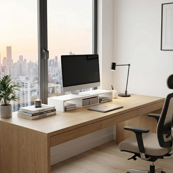 HOMYLIN Monitorständer mit Schublade, Dual-PC, Laptop, TV, Desktop-Ständer für Schreibtisch, längenv