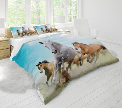 JEFFEL Pferde Bettwäsche Set 135x200 cm, Kinderbettwäsche, Pferde Motiv 3D Tier Motiv, Mikrofaser, S