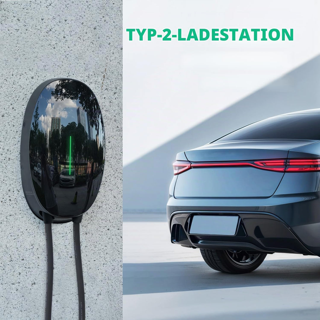 EV Ladegerät Wandhalterung mit 11KW Typ 2, 16A 3-Phasen Heim Ladestation Wallbox, 6m Ladekabel und T