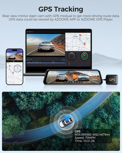 AZDOME 11.8" Spiegel Dashcam mit Rückfahrkamera & GPS, Super Nachtsicht, Loop-Aufnahme, G-Sensor, Ei