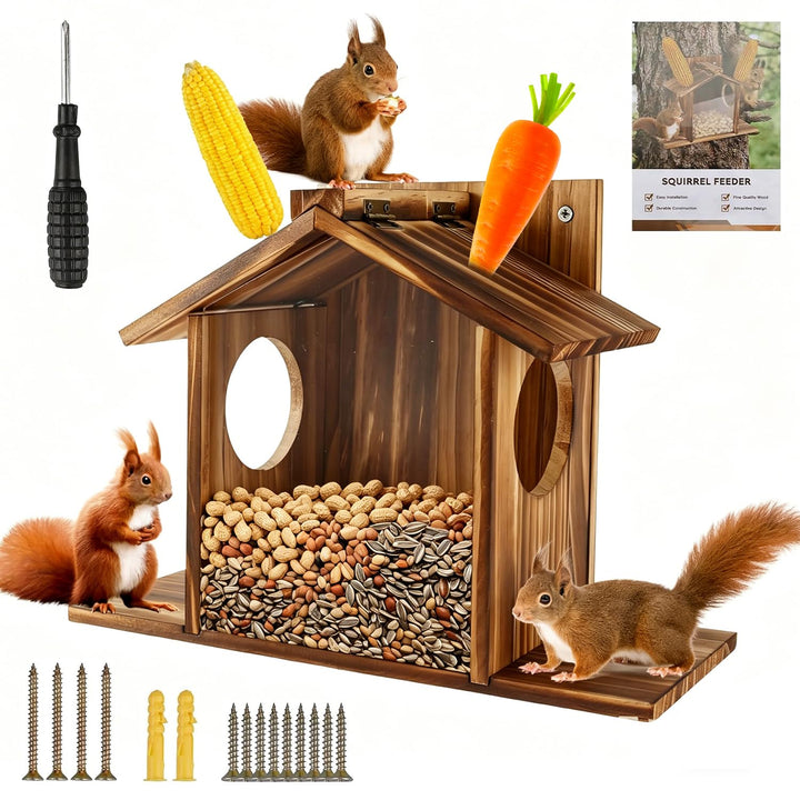 Eichhörnchen Futterhaus Wetterfest, Eichhörnchenhaus, Eichhörnchen Futterhaus aus Holz, Futterstatio