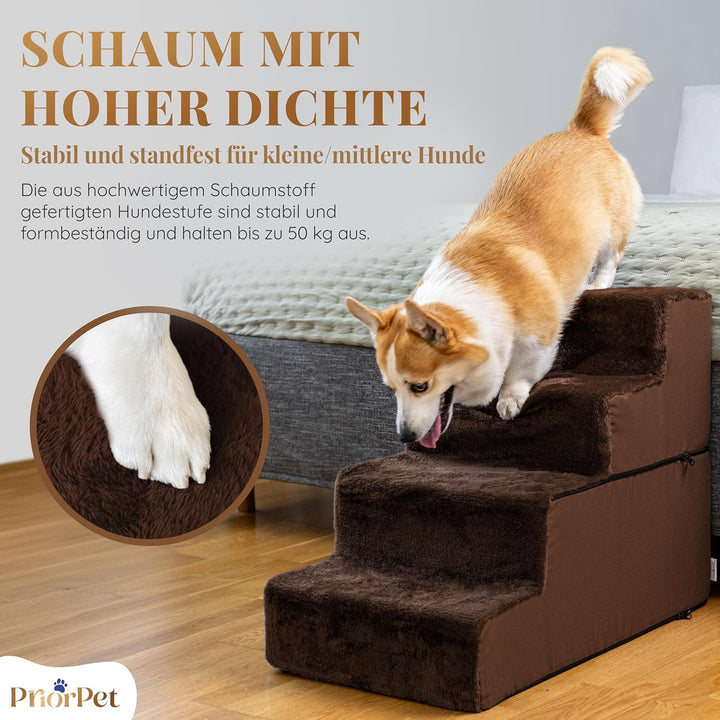 Hundetreppe für Bett - 4 Stufen Hunderampe 58cm hoch - Schaumstoff Treppe für kleine Hunde - Sichere