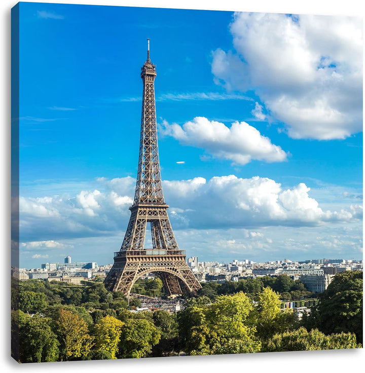 Pixxprint Riesiger Eiffelturm in Paris als Leinwandbild/Grösse: 70x70 cm/Wandbild/Kunstdruck/fertig