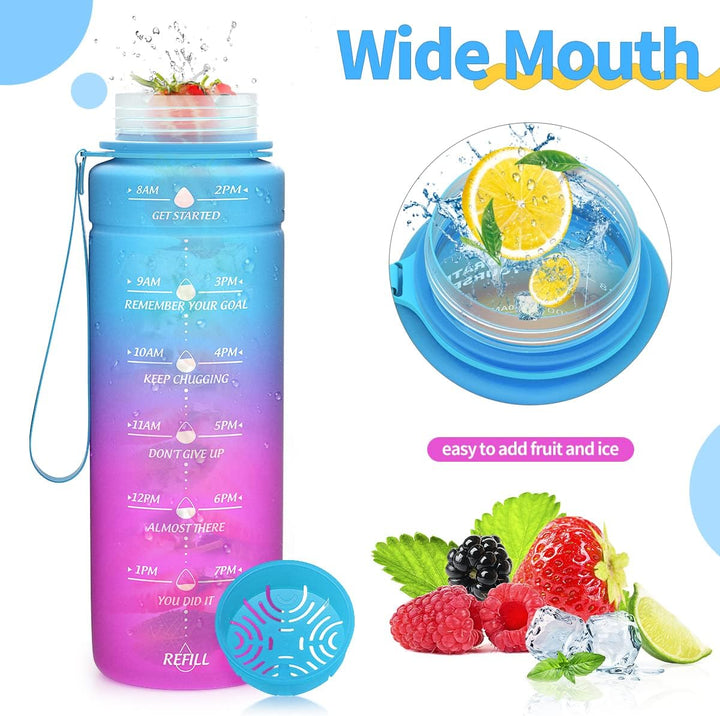 Sport Trinkflasche 2l, 1,5l, 1l, 700ml, 500ml Trinkflasche Kinder Auslaufsicher, Motivierende Wasser