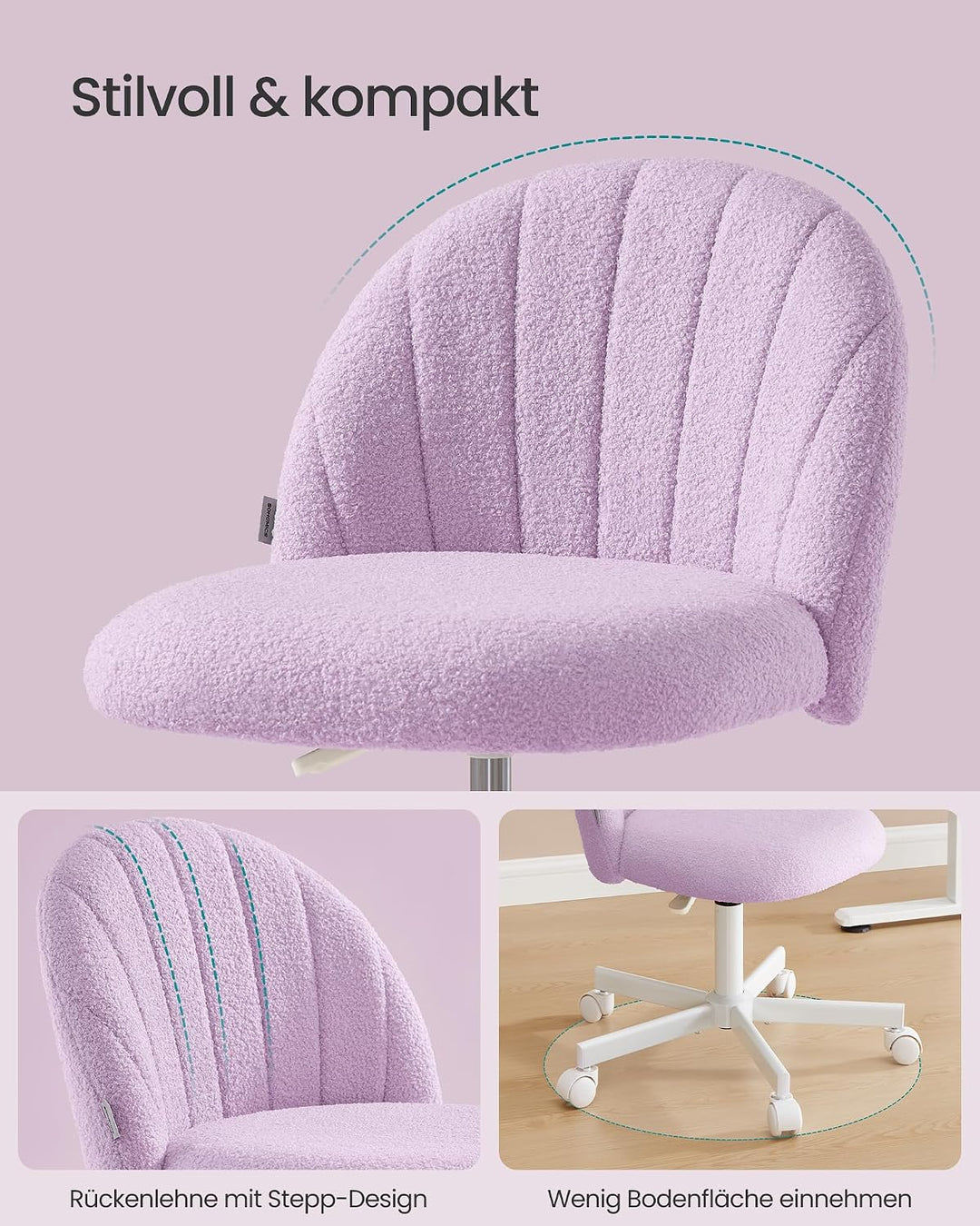 SONGMICS Homeoffice-Stuhl, Schminkstuhl aus Teddy-Fleece, Schreibtischstuhl, Schaumstoffpolsterung,