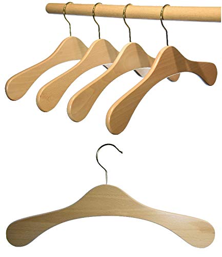 Kleiderbügel aus Holz, Garderobenbügel aus Buchenholz, Natur lackiert 5 STK., vermessingter Haken, M