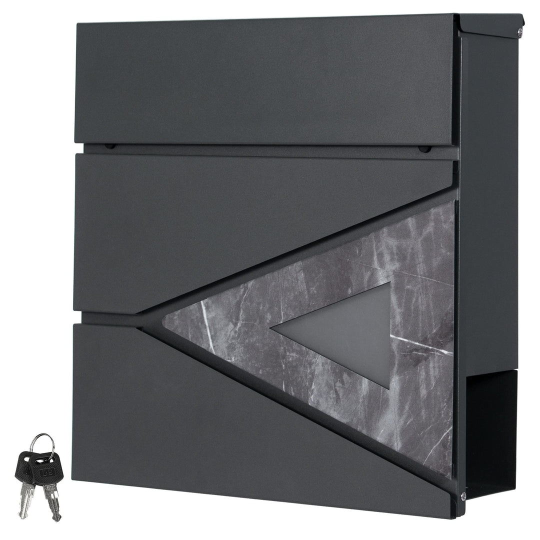 ML-Design Briefkasten 37x36,5x11 cm Anthrazit/Schwarz-Marmoroptik, Stahl, Postkasten mit Zeitungsfac