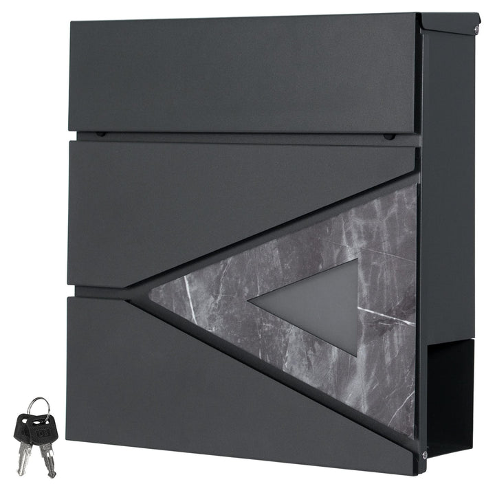 ML-Design Briefkasten 37x36,5x11 cm Anthrazit/Schwarz-Marmoroptik, Stahl, Postkasten mit Zeitungsfac