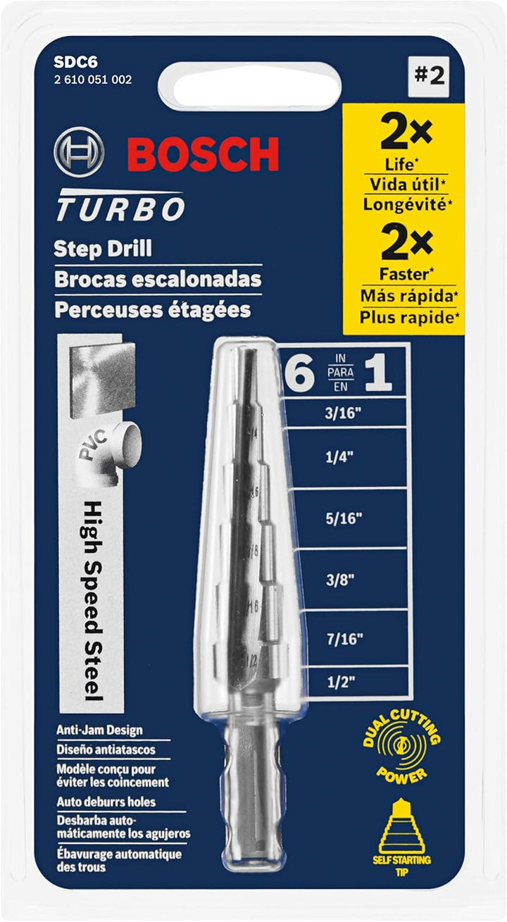 BOSCH SDC6 Turbo-Stufenbohrer, Hochgeschwindigkeitsstahl, 3/16 Zoll bis 1/2 Zoll 1,9 cm - 1,27 cm.,