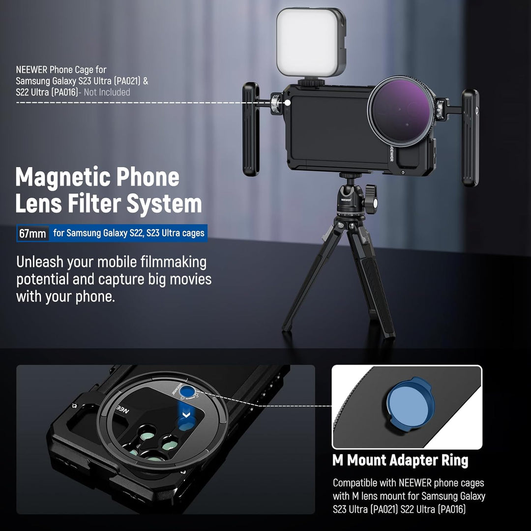 NEEWER 67mm magnetischer Variabler ND2-32 Filter (1-5 Stop) Set für Handy mit M Adapterring für NEEW