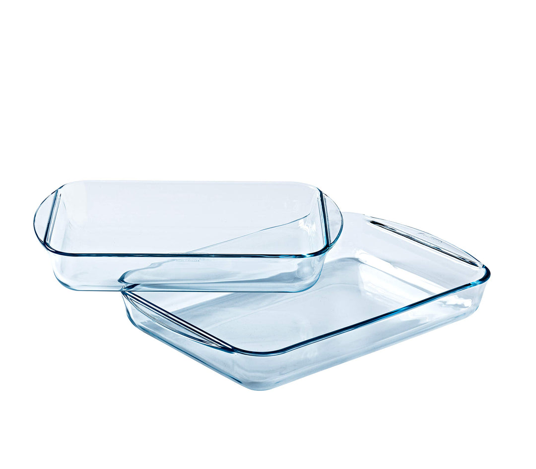 Pyrex® - Essentials Lasagneteller, rechteckig, aus Glas, 35 x 23 cm, 40 x 27 cm, 2 Stück