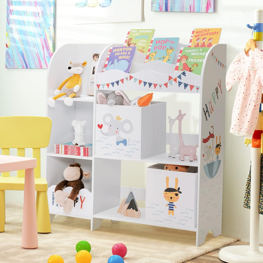 HOMASIS 3-stöckiger Kinderregal, freistehender Kinderspielzeugregal Bücherregal, Aufbewahrung für Sp