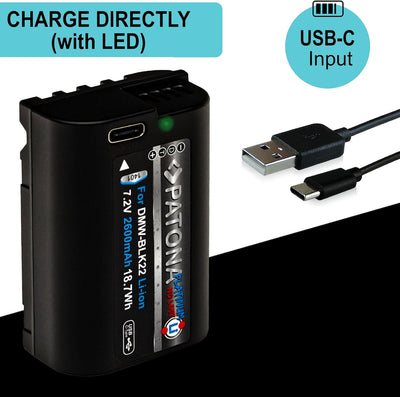 PATONA Platinum DMW BLK22 E USB Akku (2600mAh) mit direktem USB-C Eingang (1401) Lumix DC-S5 DC-S5D