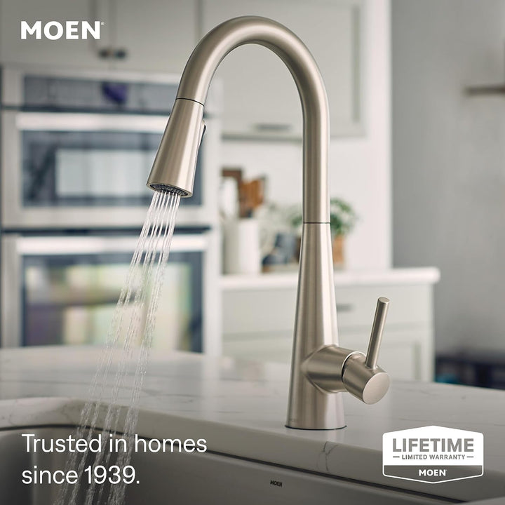Moen Sleek 7864SRS Küchenspüle mit einem Griff, hoher Lichtbogen, ausziehbarer Wasserhahn mit Power-