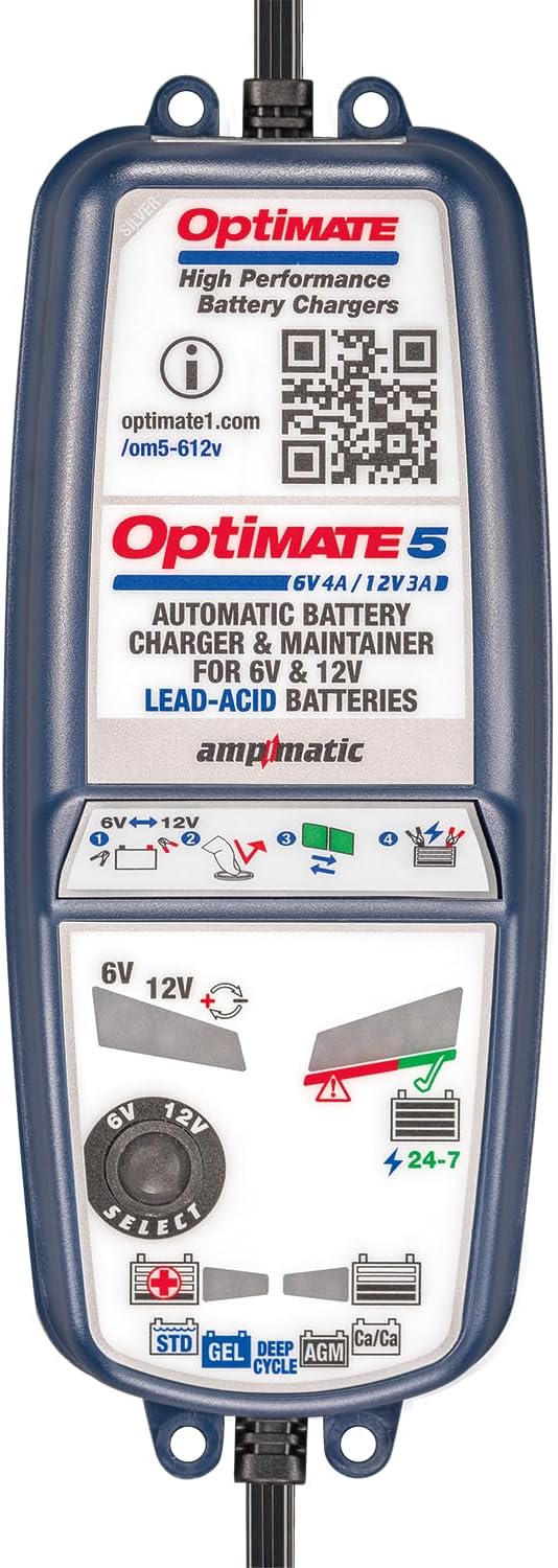 OptiMate 5 Select, TM320, 8-stufiges gekapseltes batterieschonendes 6V 4A / 12V 3A Lade- & Wartungsg