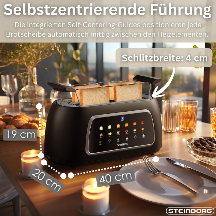 Steinborg® Automatik Toaster mit Brötchenaufsatz 4 Scheiben Automatische Liftfunktion ohne Hebel - L