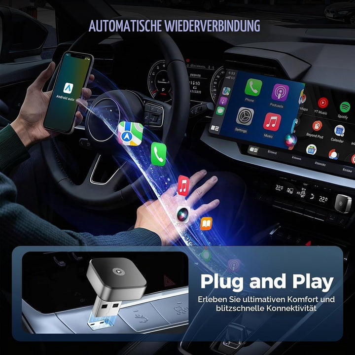 2026 Wireless Carplay &amp; Android Auto Adapter 2-in-1, 2.4+5.0 GHz WiFi CarPlay Adapter, Plug and Play