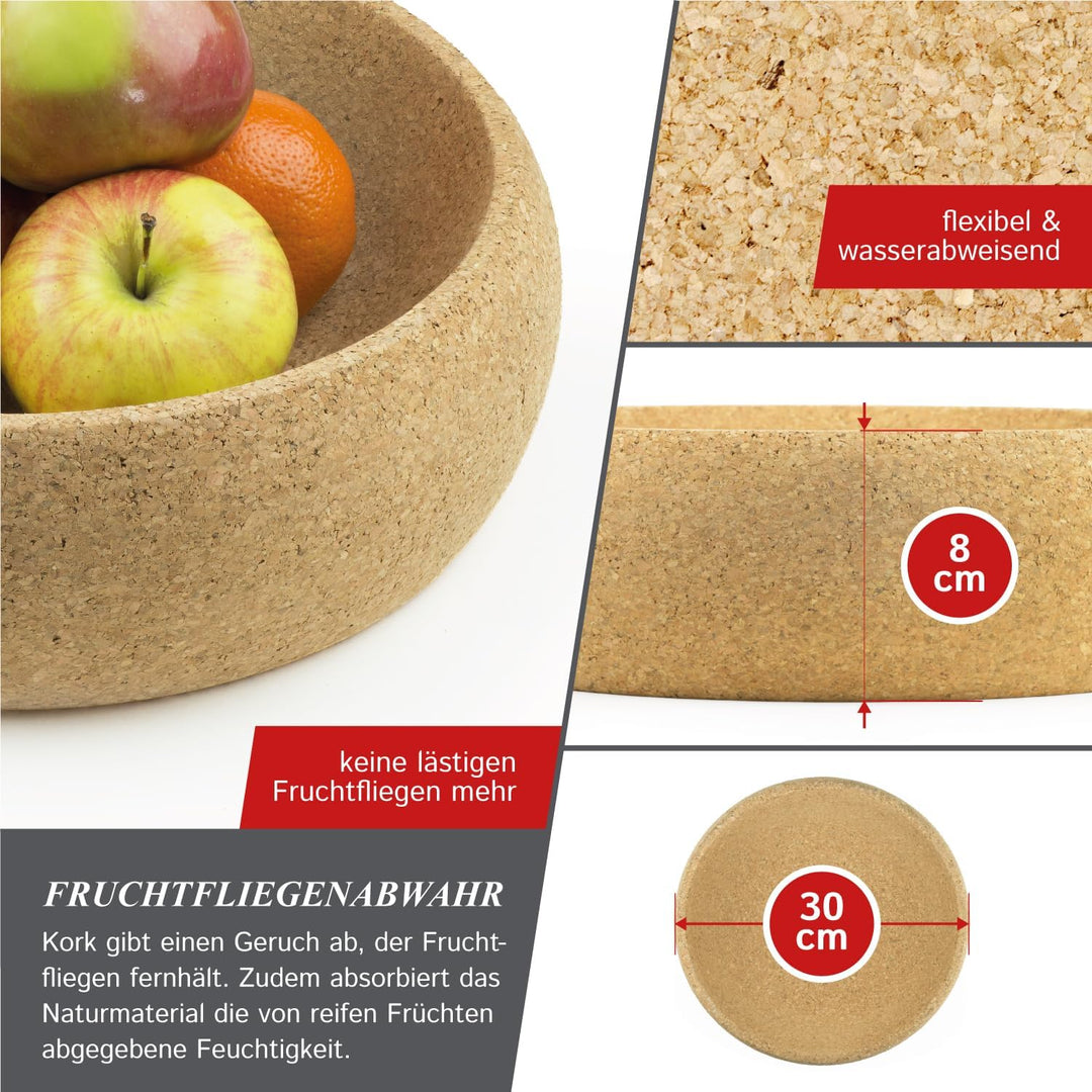 Cleverbrand Obstschale aus Kork, Fruchtschale, Fruchtfliegen Abwehr durch Kork, Aufbewahrungsschale,