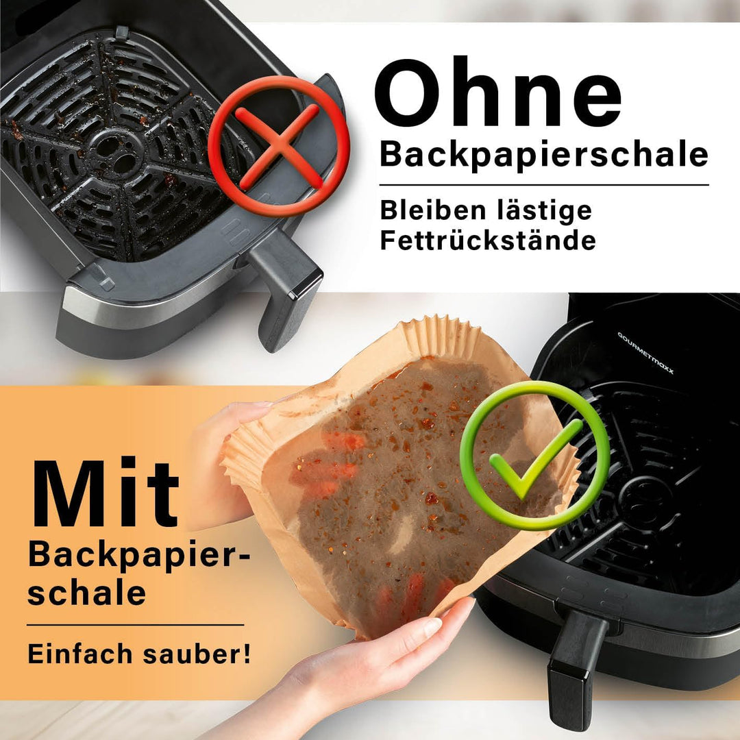 GOURMETmaxx Backpapier für Heissluftfritteuse 5 bis 8 Liter | Backpapierschale antihaftbeschichtet &amp;