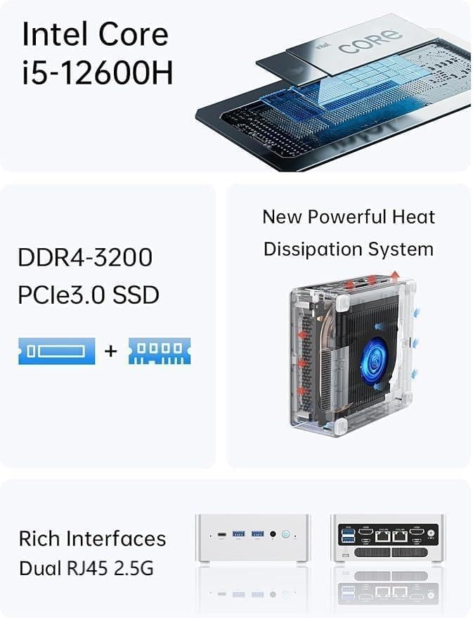 MINIS FORUM NAB6 Lite Mini PC, Core i5-12600H 12 Kerne/16 Threads Prozessor bis zu 4,5 GHz, Iris XE