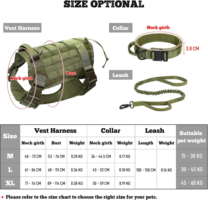 Taktisches Hundegeschirr Hundehalsband und Leine 3 Set - ALLSOPETS Hundegeschirr für Mittel Gross Hu
