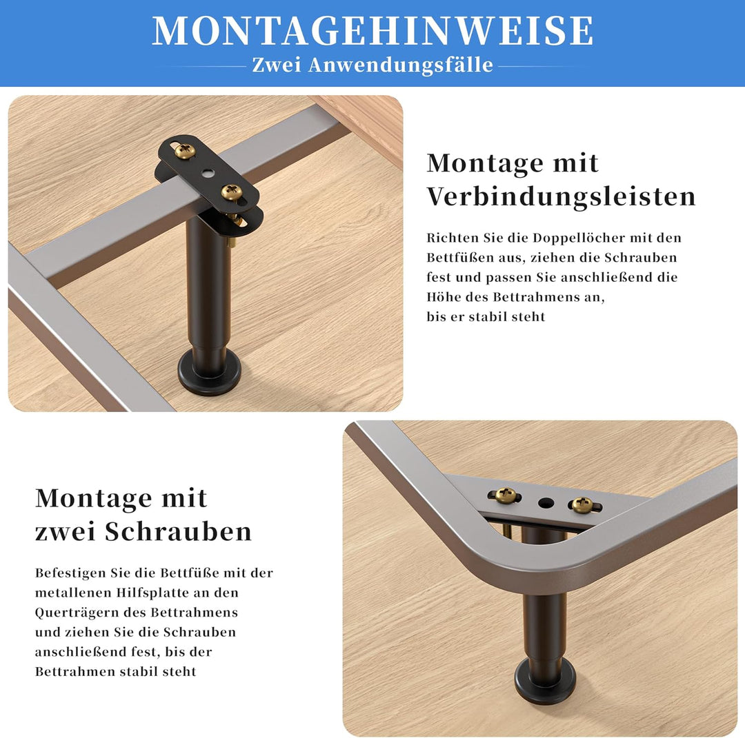 VETIN 2er Set Schwarze Bettfüsse, Höhenverstellbar Bettbeine 18-33 cm, Metall-Stützfüsse mit Gummi-A