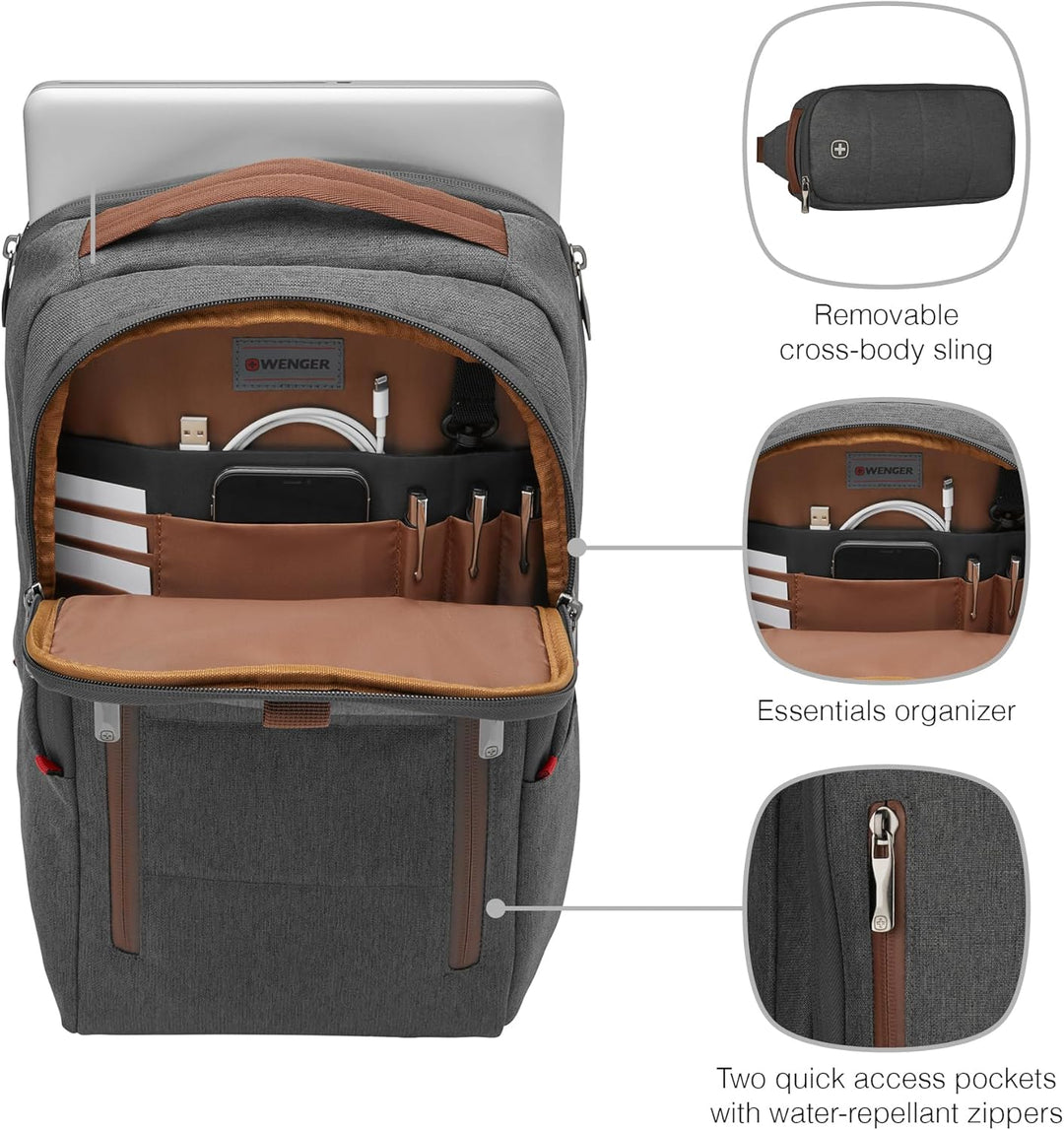 WENGER CityUpgrade Laptop-Rucksack mit Umhängetasche, Kompakt, Notebook bis 16 Zoll, Tablet bis 12 Z