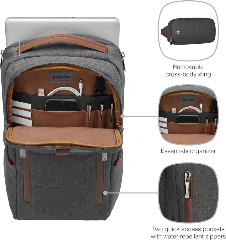 WENGER CityUpgrade Laptop-Rucksack mit Umhängetasche, Kompakt, Notebook bis 16 Zoll, Tablet bis 12 Z