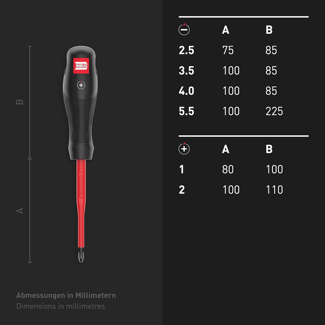INBUS® 73868 VDE Schraubendreher Set 6tlg, SL2.5–5.5 & PH1–2, mit HybridTouch & VDEslim VDE: 4× SL &